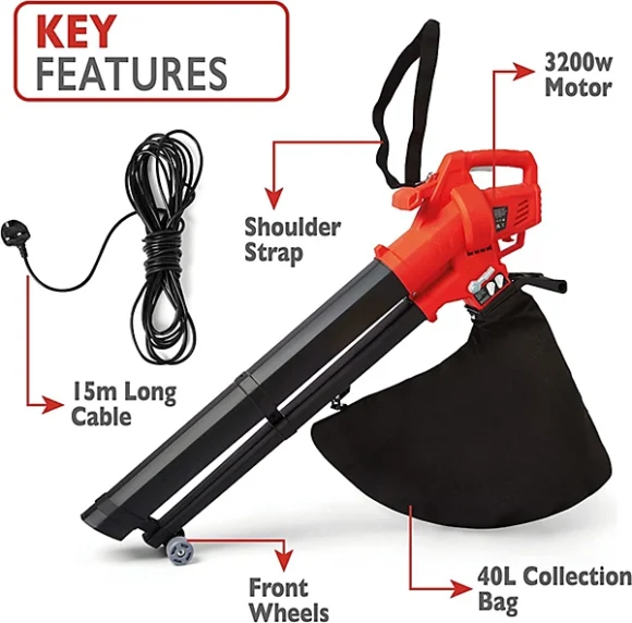 3 In 1 Electric Leaf Blower, Vacuum & Shredder Corded. - Image 2