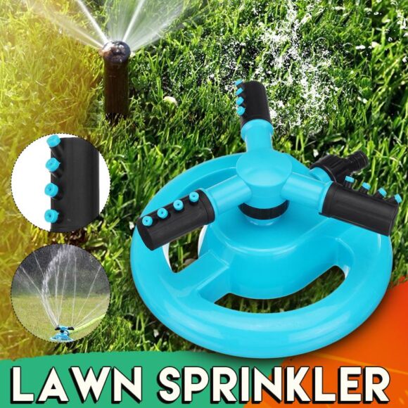 Garden Sprinkler - 360 Degrees Rotating Garden 3-Arm Sprinkler- Lawn and Garden Rain Shower