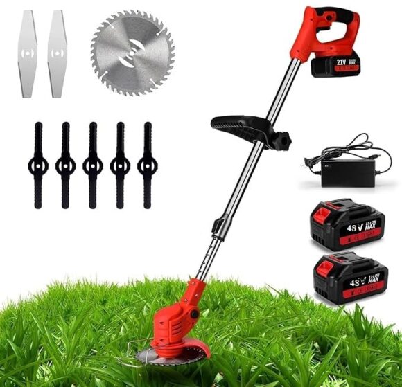 Cordless Electric Grass Cutter Machine, Adjustable Height and Portable Garden Lawn Trimmer