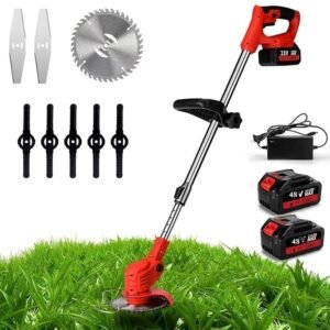 Cordless Electric Grass Cutter Machine, Adjustable Height and Portable Garden Lawn Trimmer
