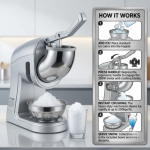 Commercial Electric Ice Crusher Machine – 350W  200kg/h Capacity