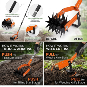 2-in-1 Manual Garden Tiller & Soil Aerator | Adjustable Hand Cultivator